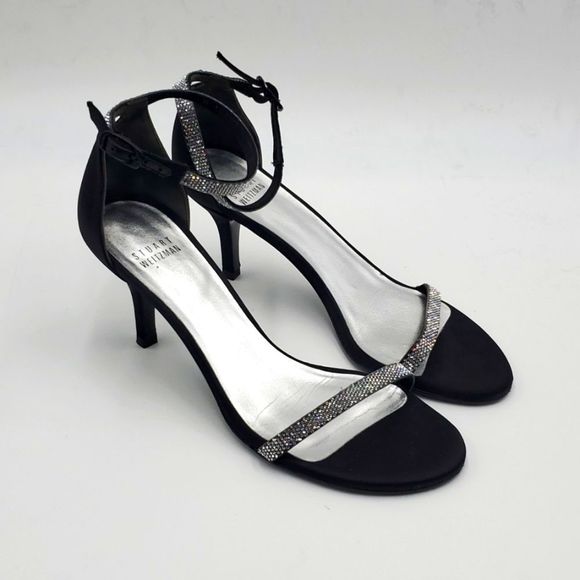 SOLD!!! STUART WEITZMAN Satin/Crystal Ankle Strap Heels - Size 7 1/2 - Picture 1 of 8